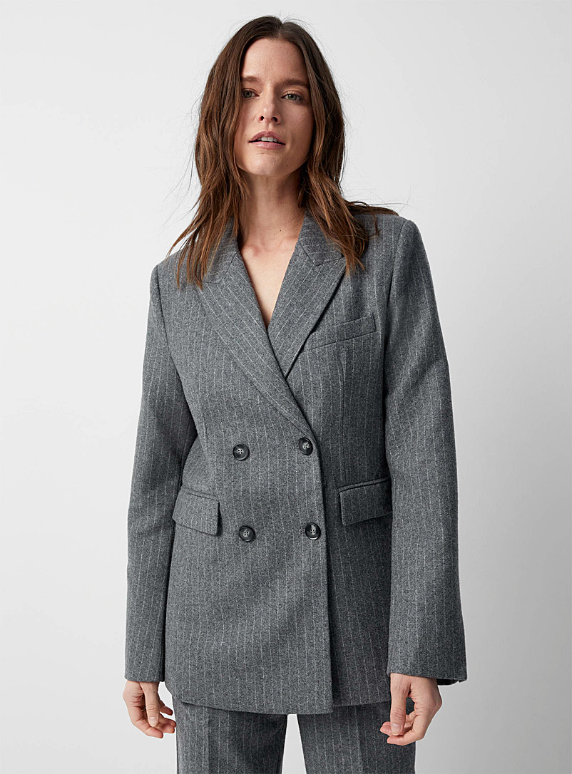 Sophie Rue Patterned Grey Roen pinstriped flannel blazer for women