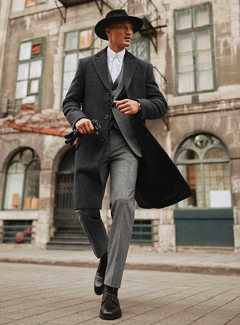 Le 31 Dark Grey Contrast-collar overcoat for men