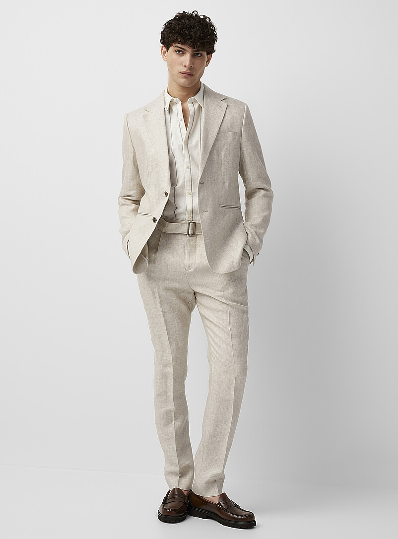 Le 31 Sand Mini-chevron pure linen jacket <b>Stockholm fit - Slim</b> for men