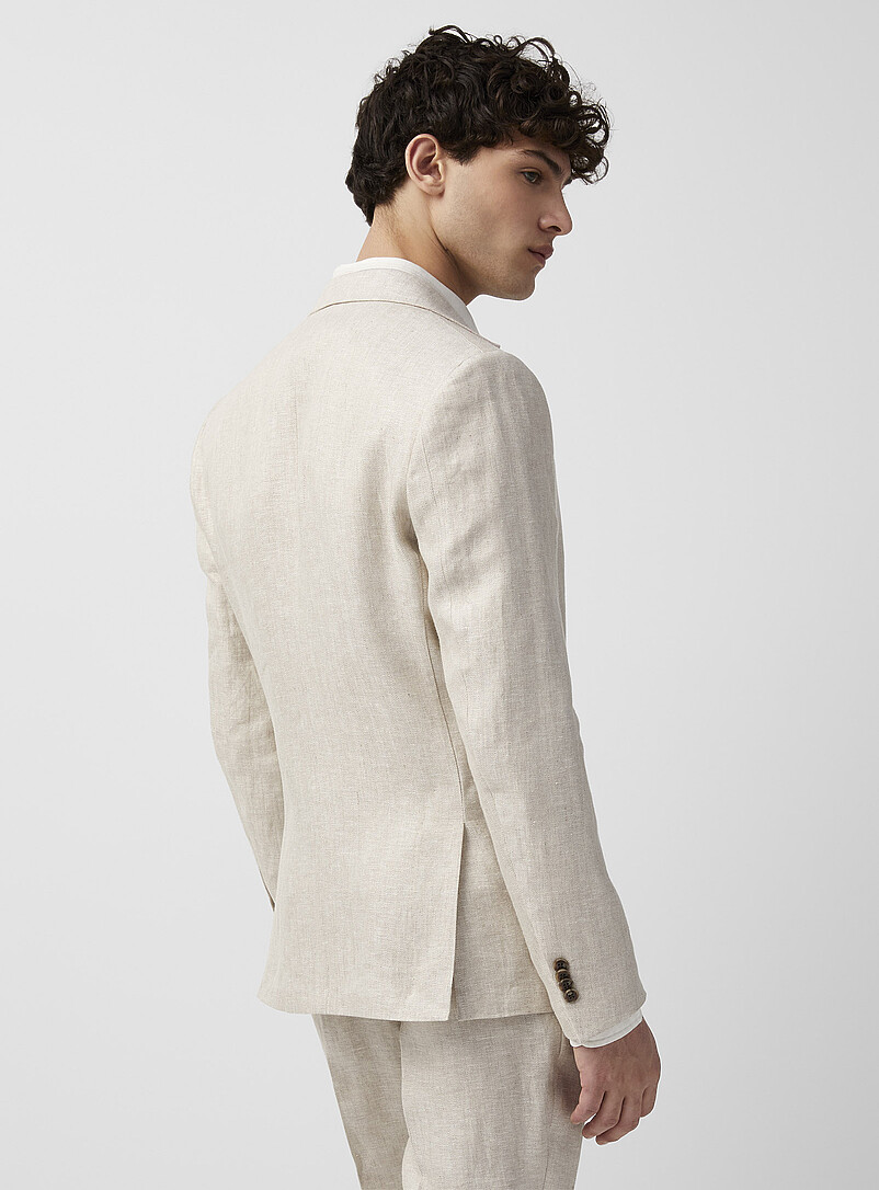 Le 31 Sand Mini-chevron pure linen jacket <b>Stockholm fit - Slim</b> for men