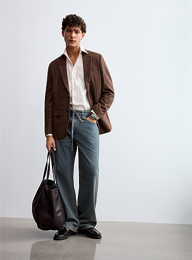 Le 31 Copper/Rust Copper chevron tweed blazer Virgin wool fabric by Mallalieus <b>London fit - Semi-slim</b> for men
