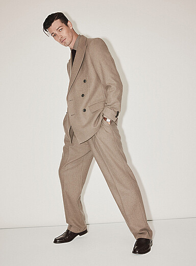 Le 31 Taupe Blended wool minimalist pant <b>Edinburgh Fit - Relaxed with pleats</b> for men