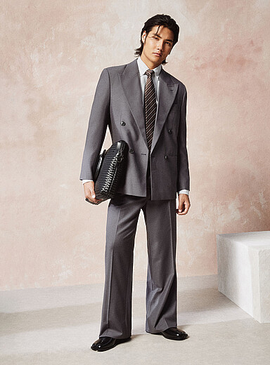 Le 31 Grey Ash-grey pleated belted pant <b>Antwerp fit - Straight & loose</b> for men