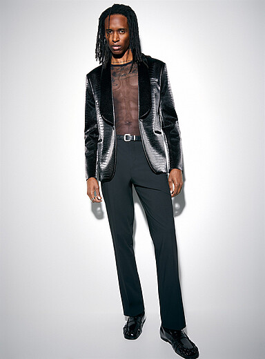 Le 31 Black Croc-look faux-leather blazer for men