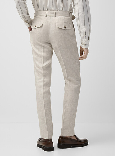 Pleated mini-chevron pure linen pant