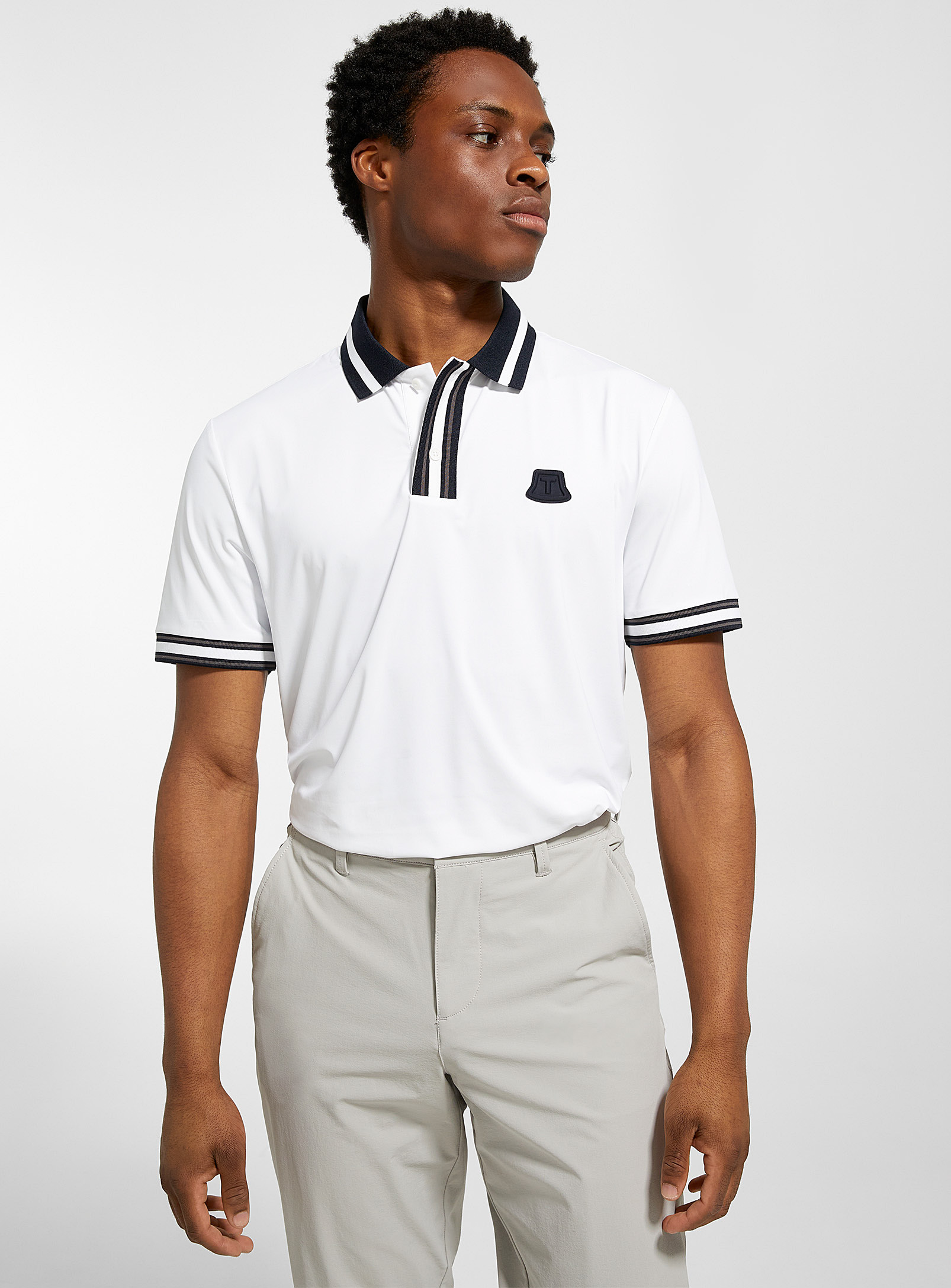 Tilley Striped Knit Collar Golf Polo In White