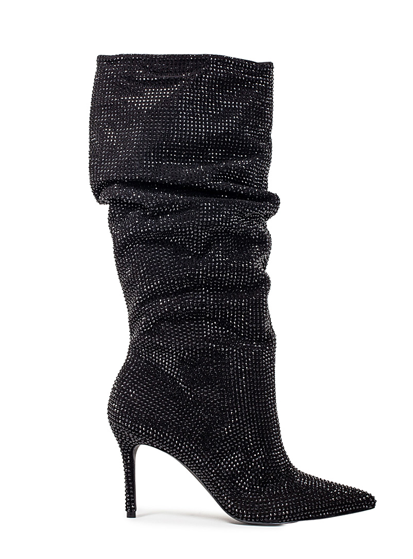 Black Suede Studio Black Geni shimmering draped knee-high boots Women for error
