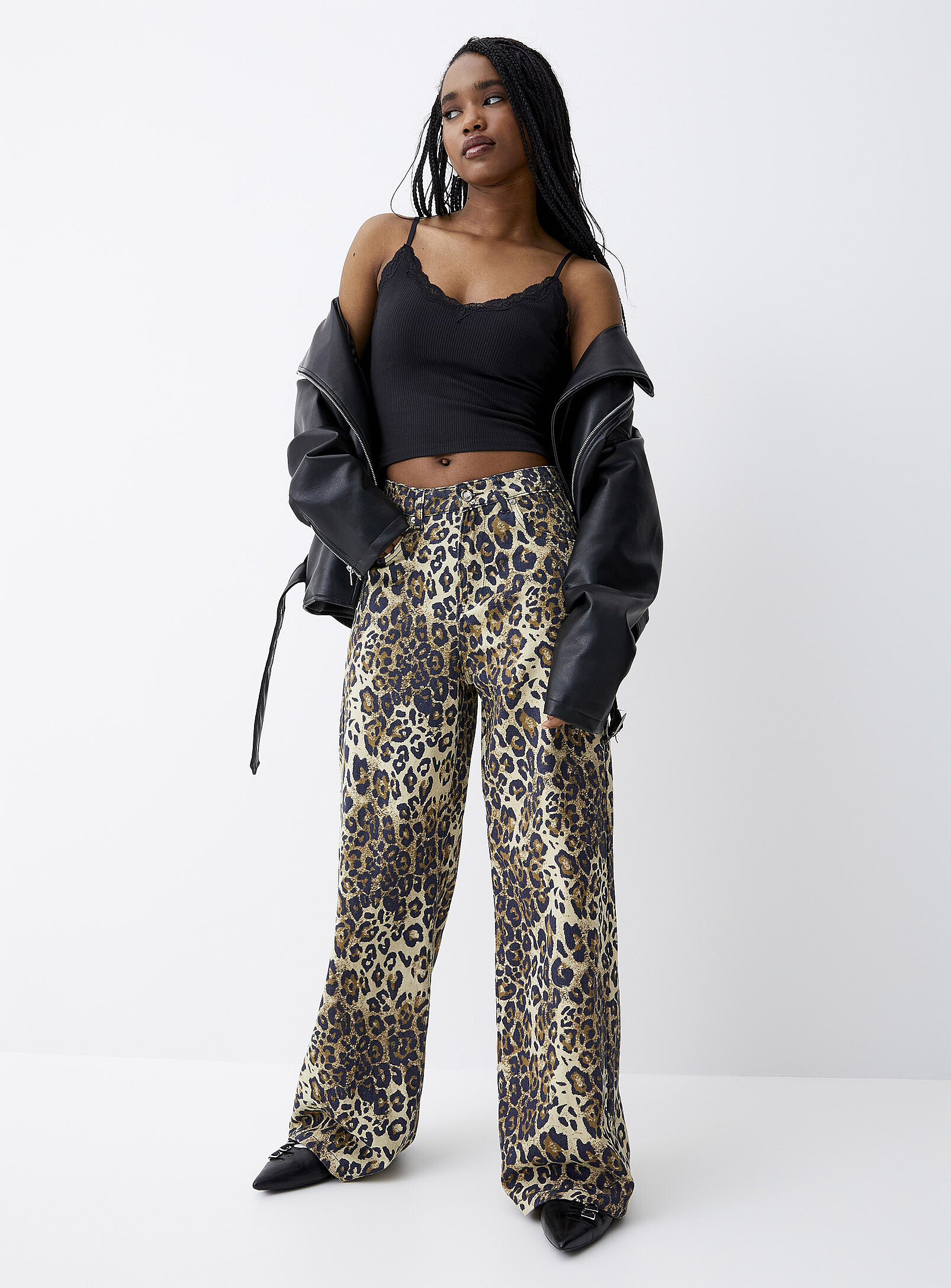 Twik Leopard Wide-leg Jean In Patterned Brown