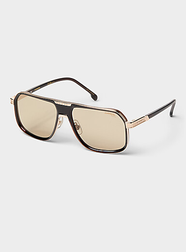 Les lunettes soleil aviateur brunes et dor&eacute;es