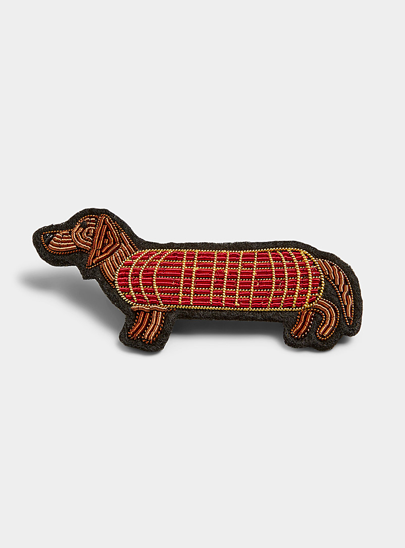 Macon & Lesquoy Patterned Brown Dachshund handmade brooch for women