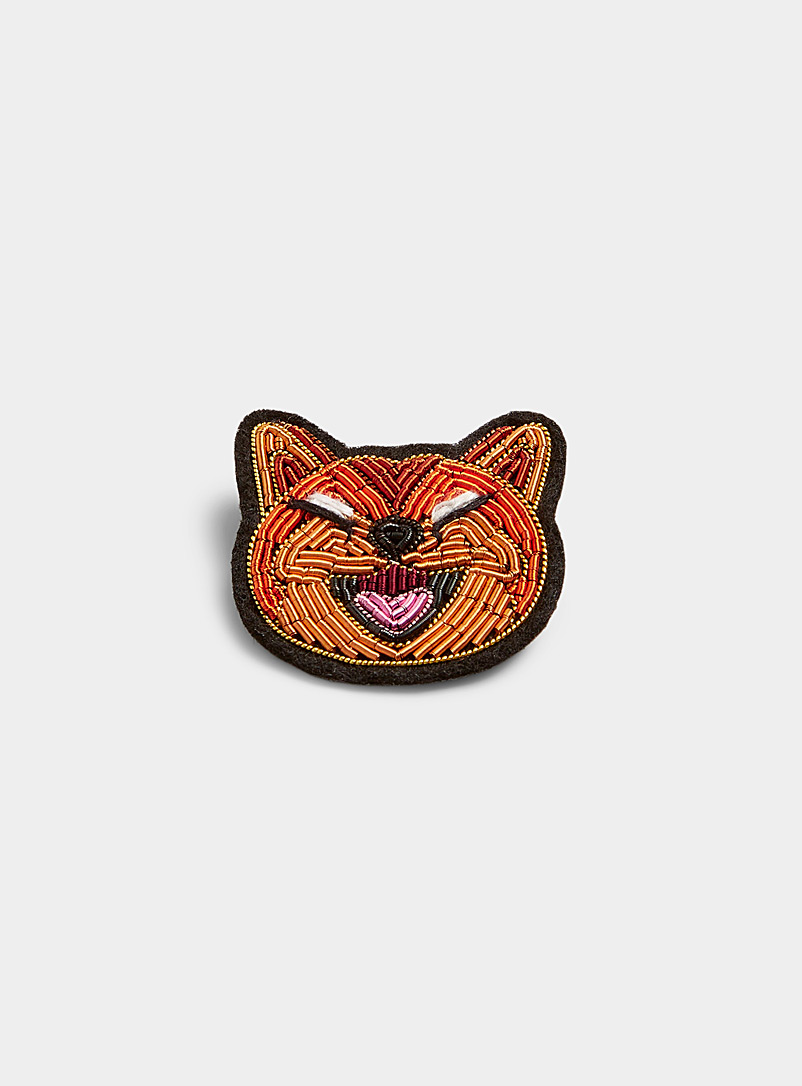 Macon & Lesquoy Patterned Brown Shiba handmade brooch for women