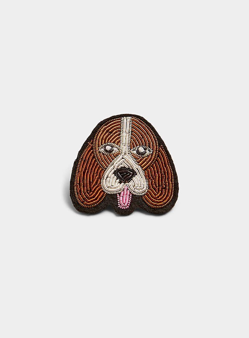 Macon & Lesquoy Patterned Brown Beagle handmade brooch for women