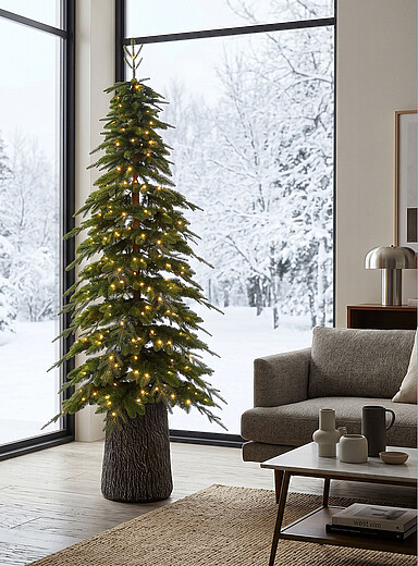 Slim faux-wood base artificial light-up Christmas tree 228 cm tall <b>Christmas Collection</b>