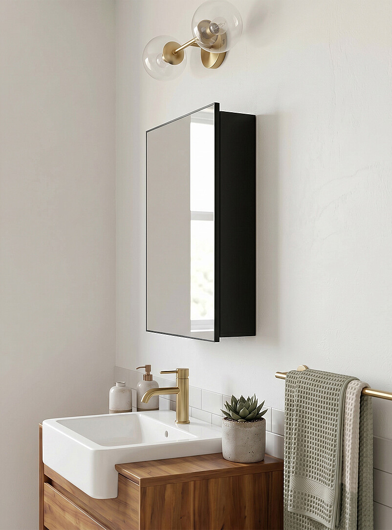 Black Metal And Mirror Glass Rectangular Medicine Cabinet