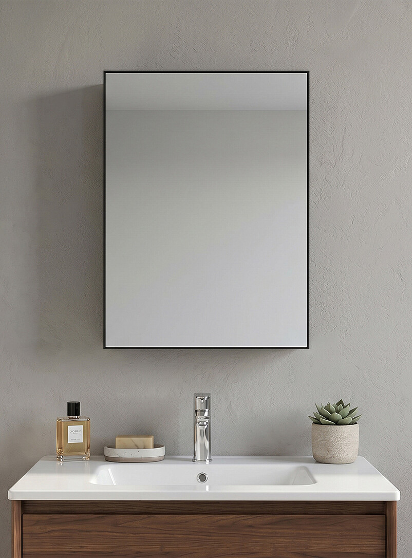 Black metal and mirror glass rectangular medicine cabinet product image 2