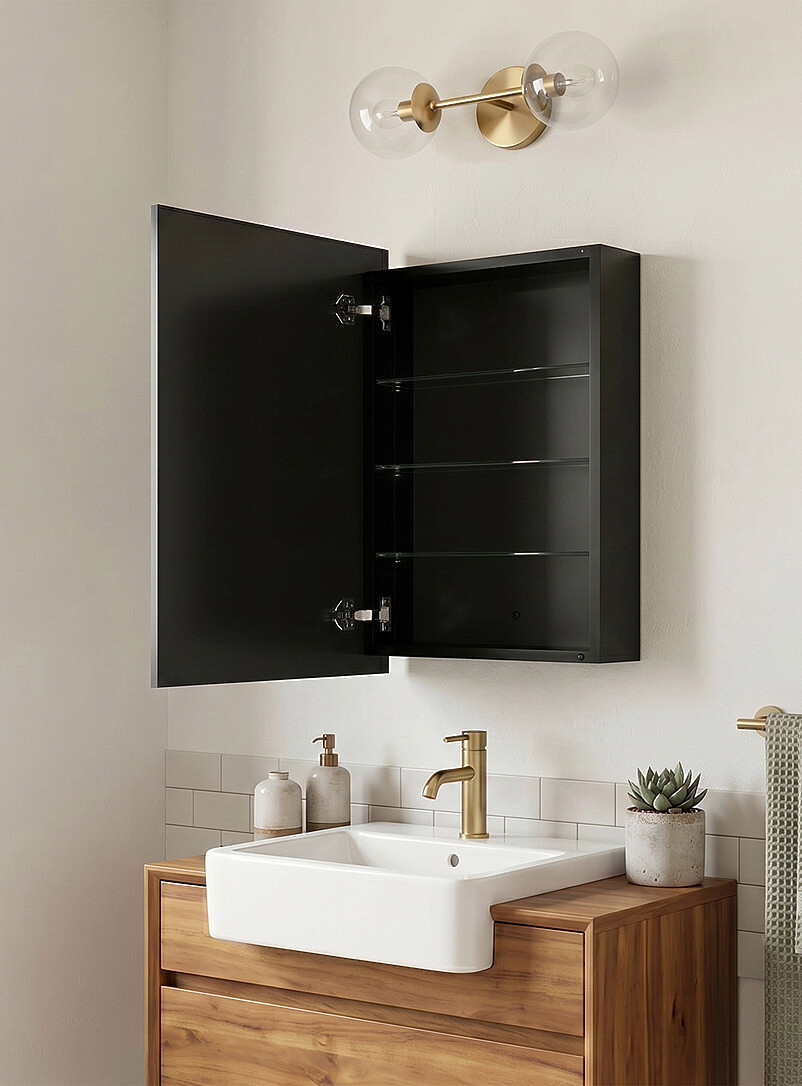 Black metal and mirror glass rectangular medicine cabinet product image 3