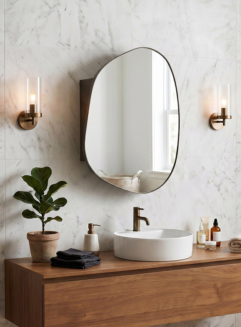Black metal and mirror glass curvy medicine cabinet product image (primary)