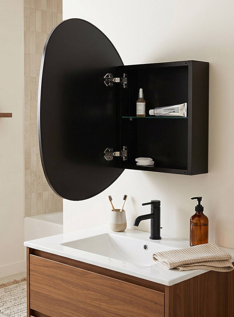 Black metal and mirror glass curvy medicine cabinet product image 2