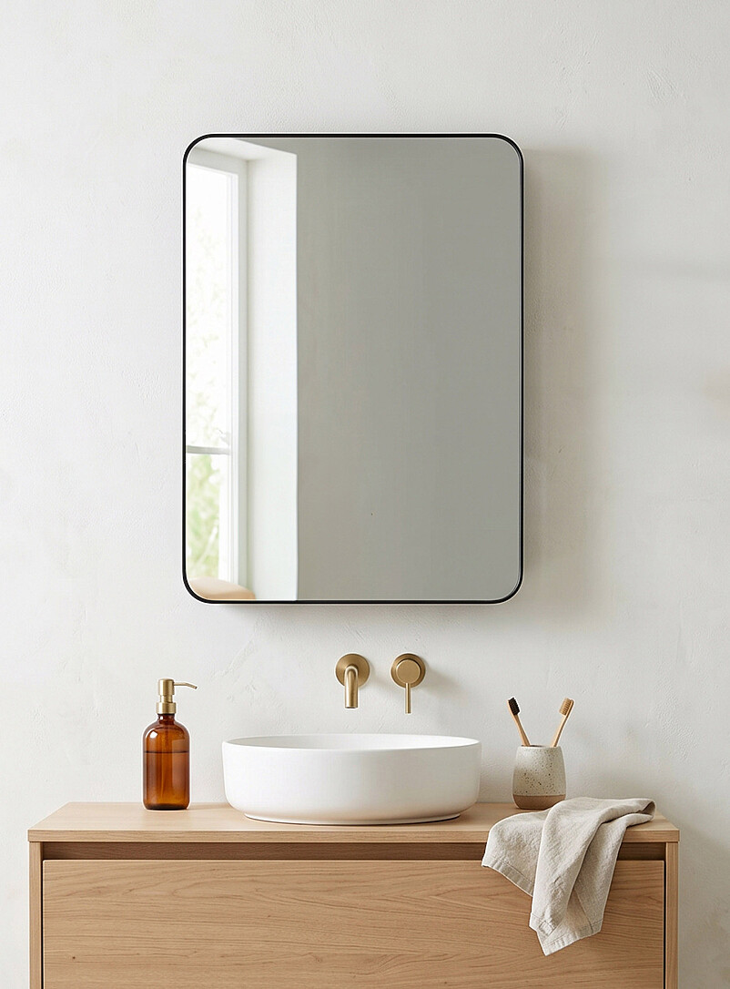 Black metal and mirror glass rounded corners medicine cabinet product image 3