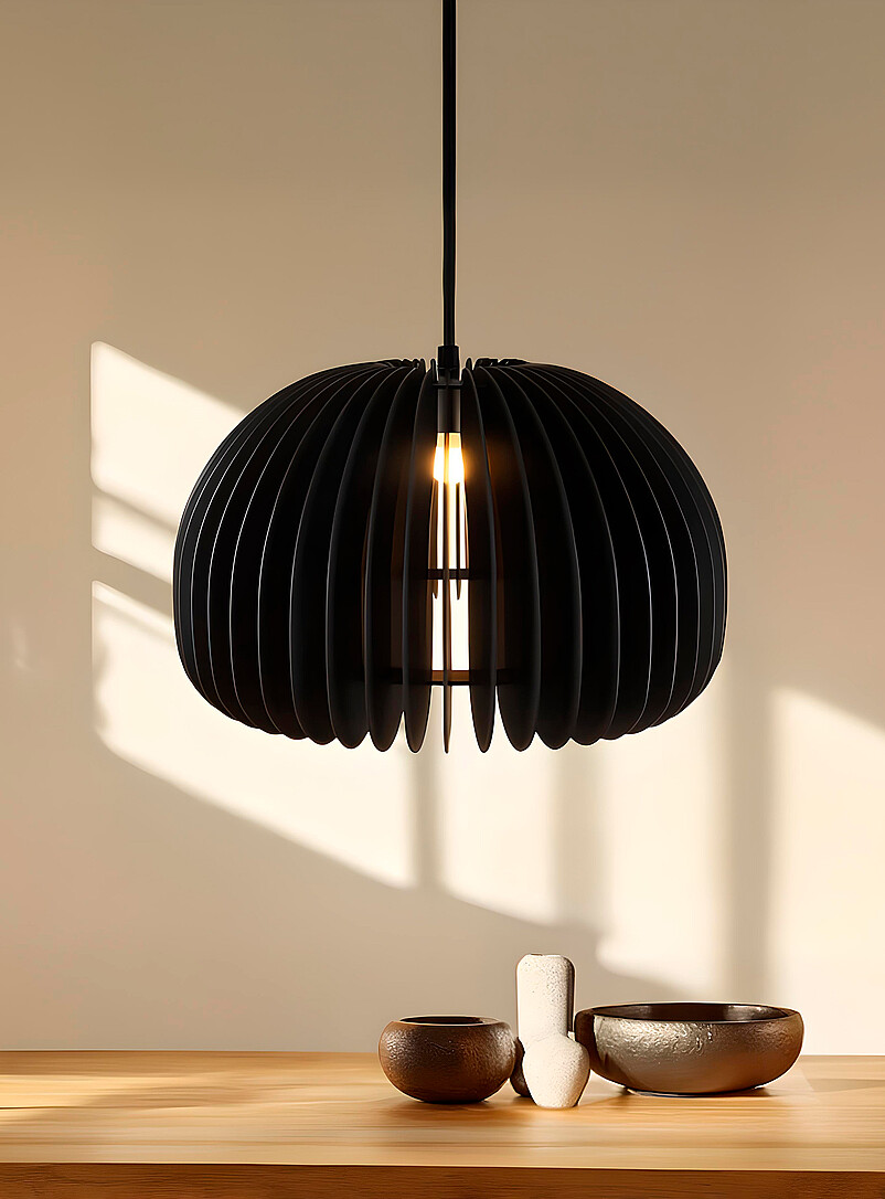 Wooden Slat Rounded Hanging Lamp