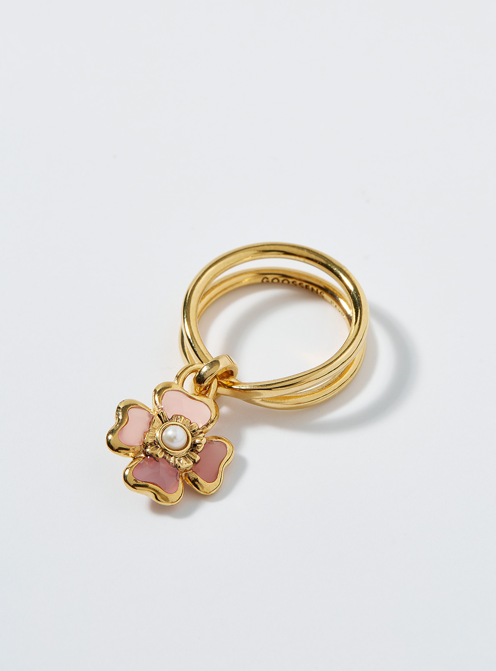 Goossens Paris Pearl And Clover Double-loop Ring In Pink