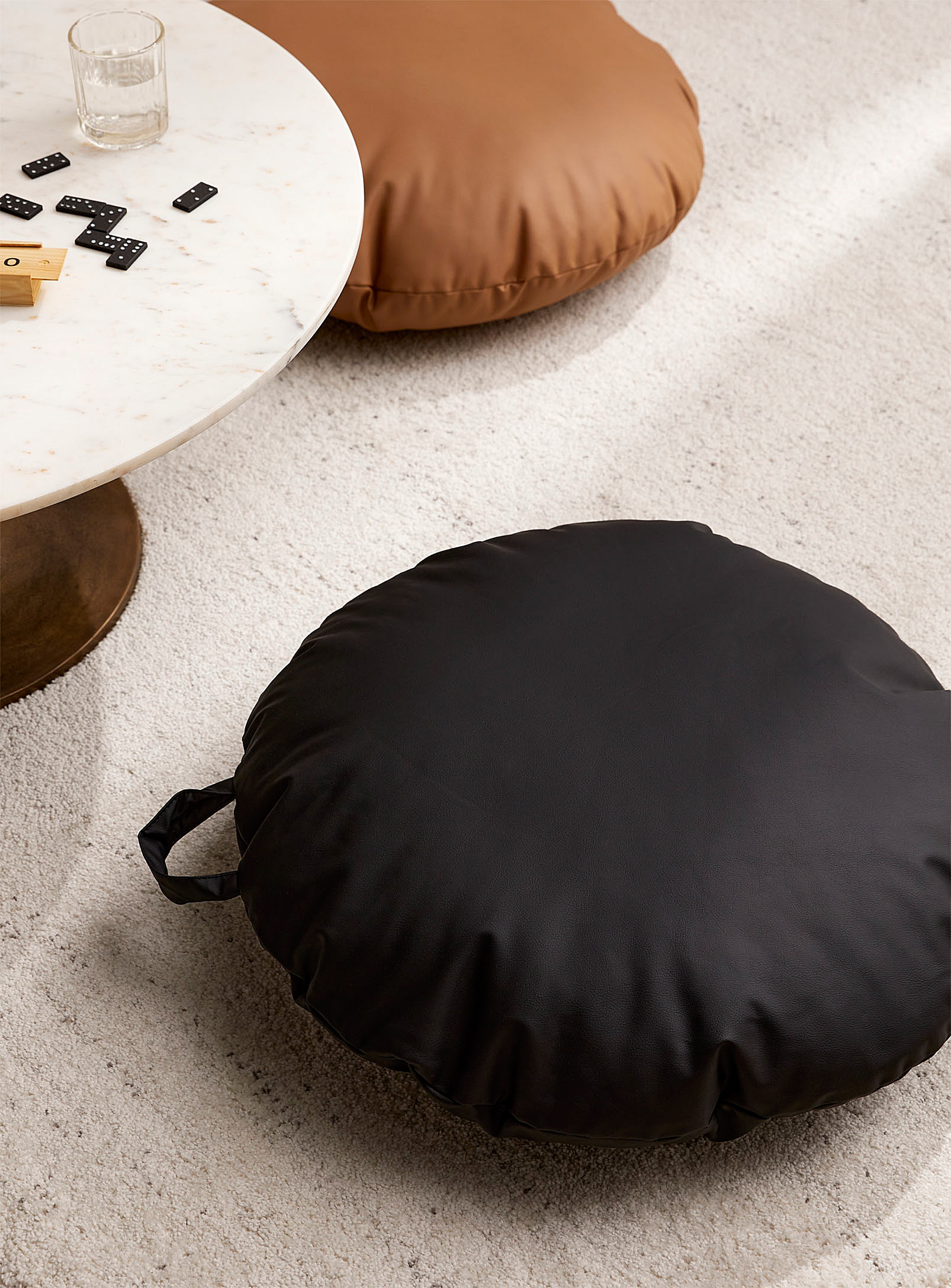 Simons Maison Round Faux-leather Floor Cushion 70 Cm In Black