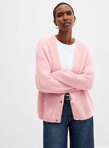 American Vintage Pink Plush shaker-rib cardigan for women