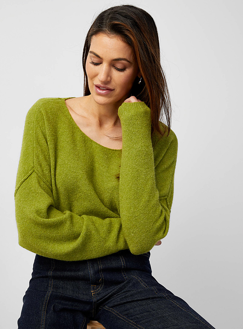 American Vintage Chartreuse Boatneck plush loose sweater for women