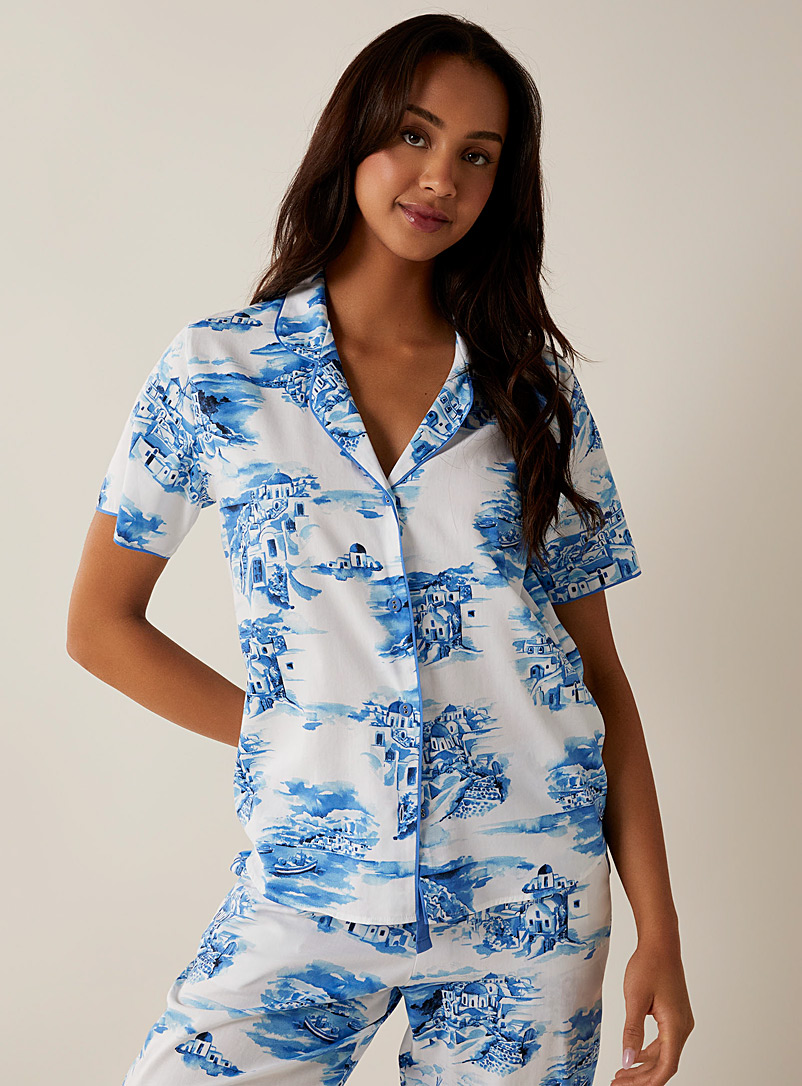 Cyberjammies Patterned white Santorin blue-and-white lounge shirt for women