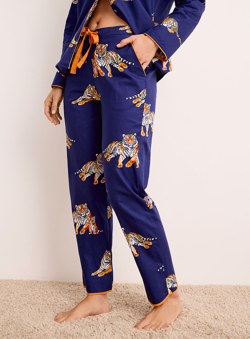 Cyberjammies Tiger Tigers navy blue poplin pyjama pant for women
