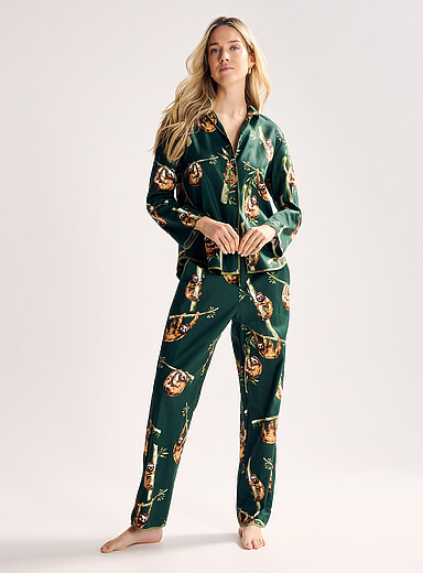 Cyberjammies Patterned Green Sloth light pyjama pant for women