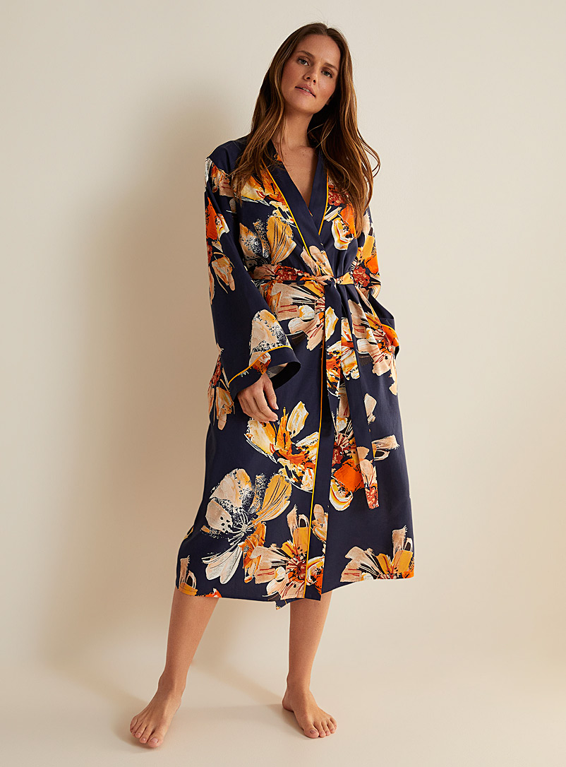 Cyberjammies Marine Blue Cosmo floral passion robe for women