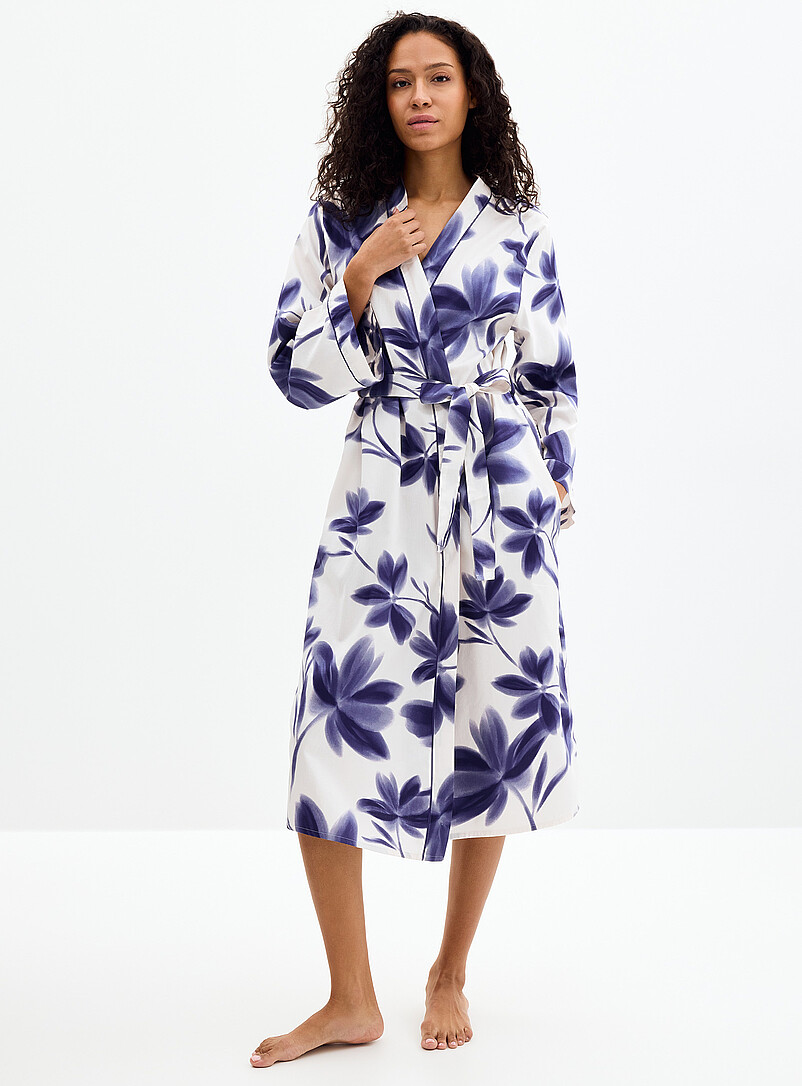 Navy Blue Blooms Lightweight Robe
