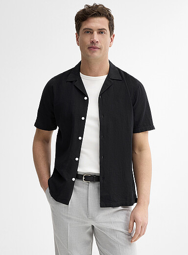 La chemise col ouvert lin et coton <b>Coupe relaxe</b>