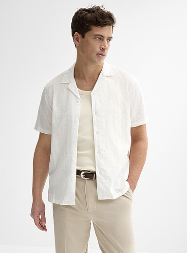La chemise col ouvert lin et coton <b>Coupe relaxe</b>