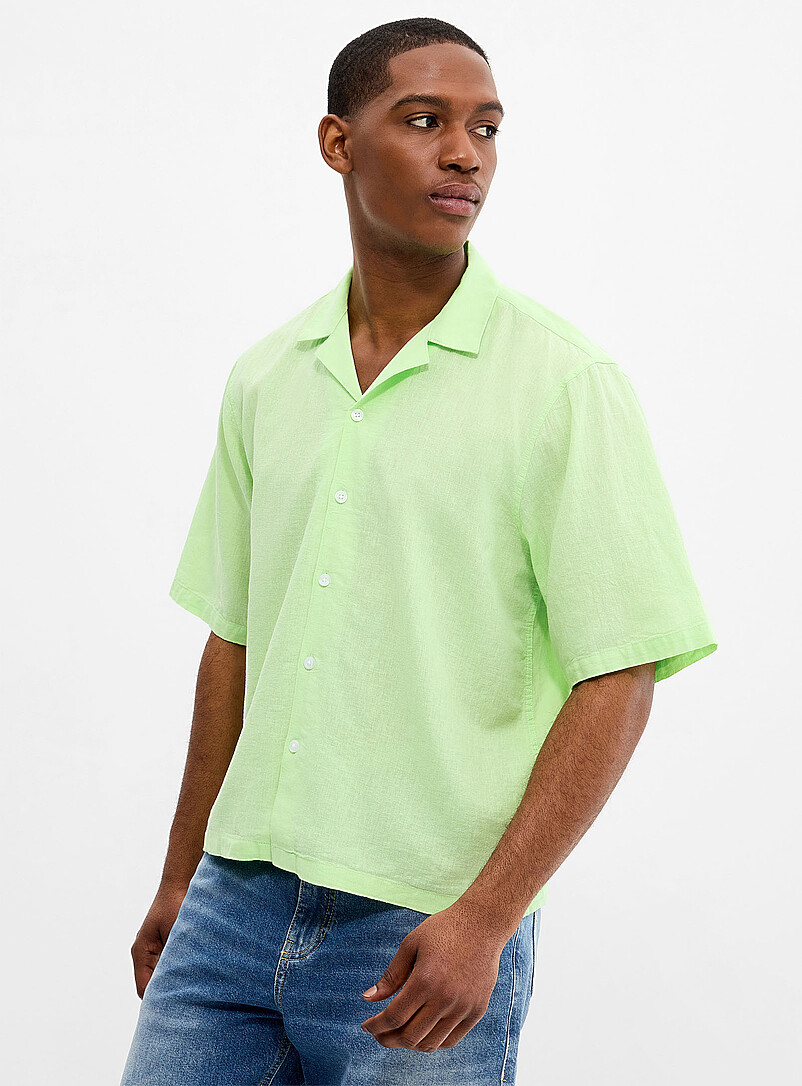 Lindbergh Baby Blue Linen-cotton camp shirt <b>Relaxed fit</b> for men