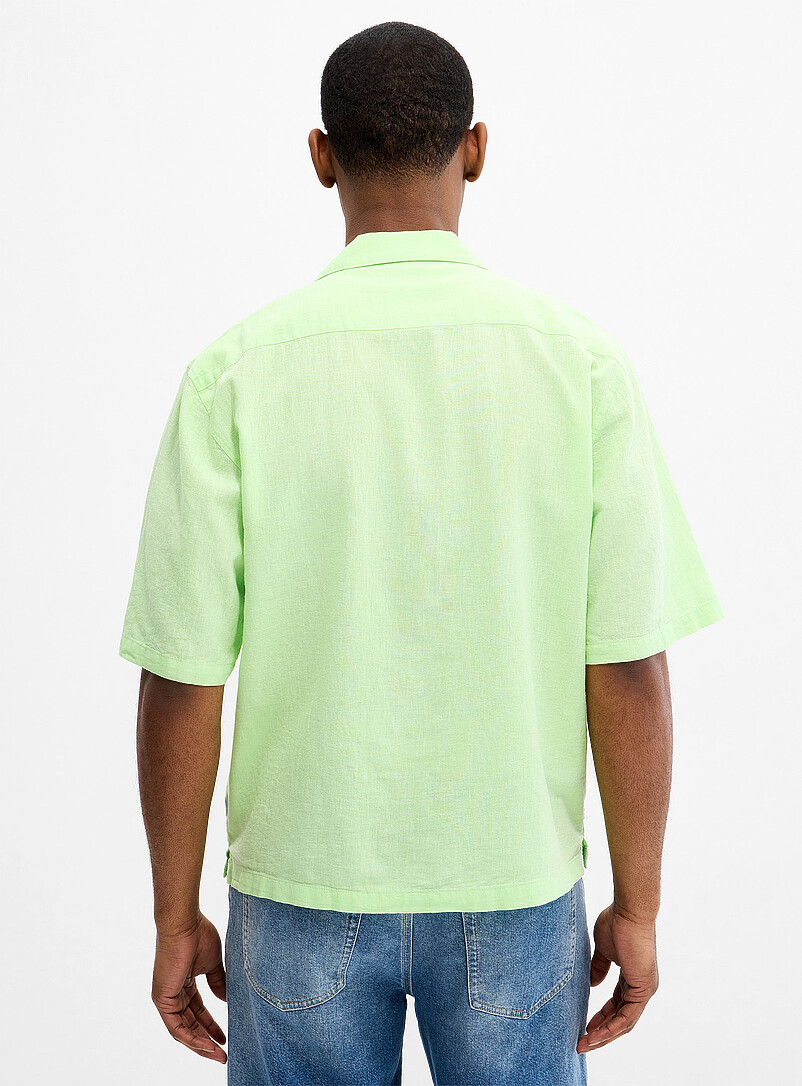 Lindbergh Baby Blue Linen-cotton camp shirt <b>Relaxed fit</b> for men