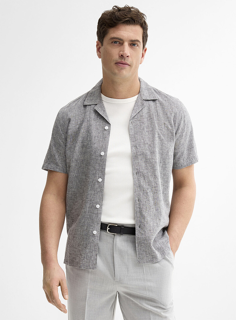 Lindbergh: La chemise col ouvert lin et coton <b>Coupe relaxe</b> Bleu marine - Bleu nuit pour homme