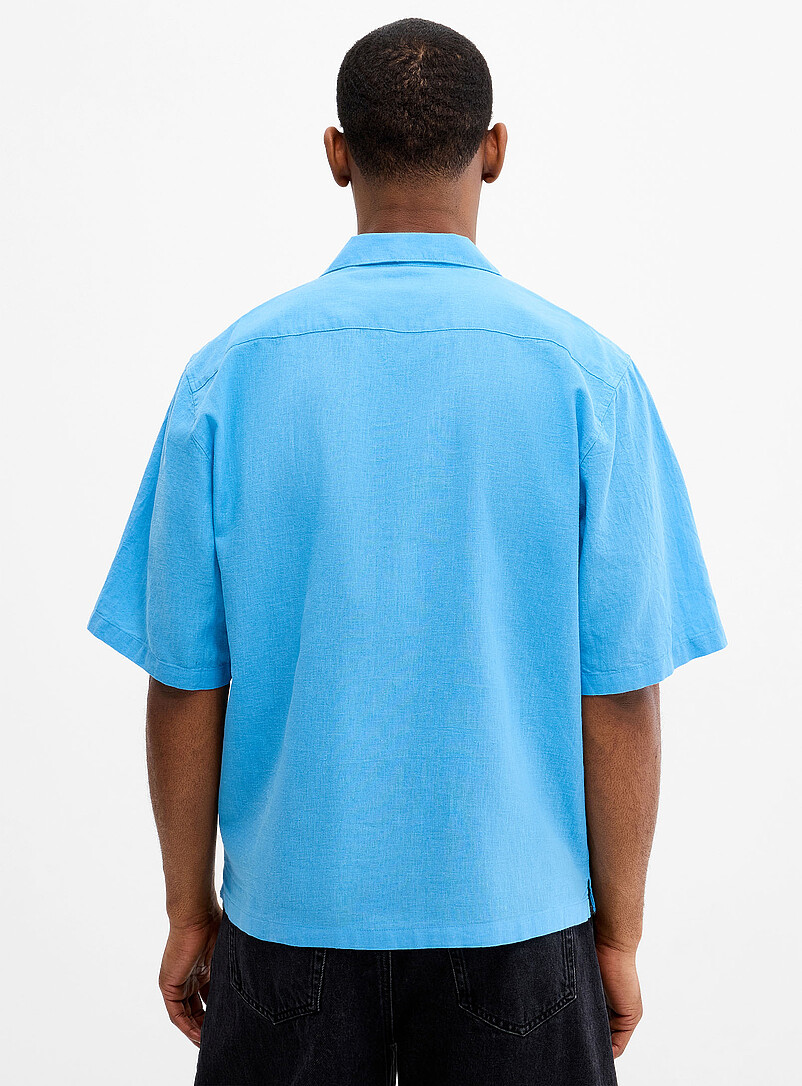 Lindbergh Baby Blue Linen-cotton camp shirt <b>Relaxed fit</b> for men