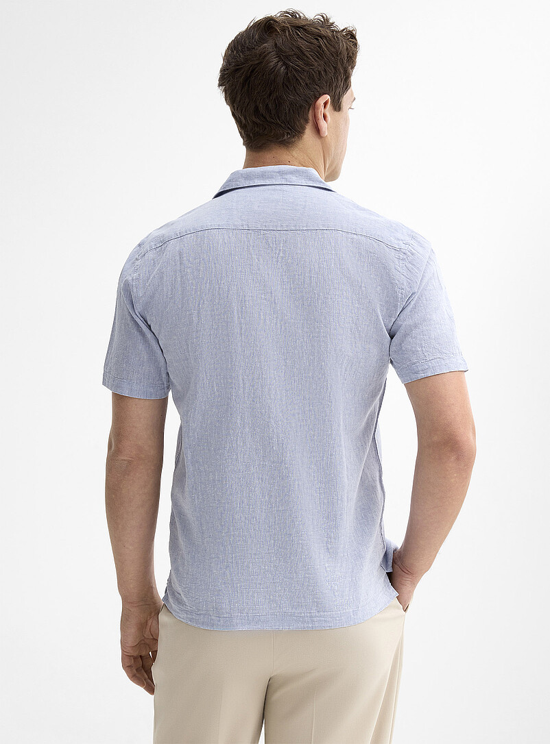 Lindbergh: La chemise col ouvert lin et coton <b>Coupe relaxe</b> Bleu marine - Bleu nuit pour homme