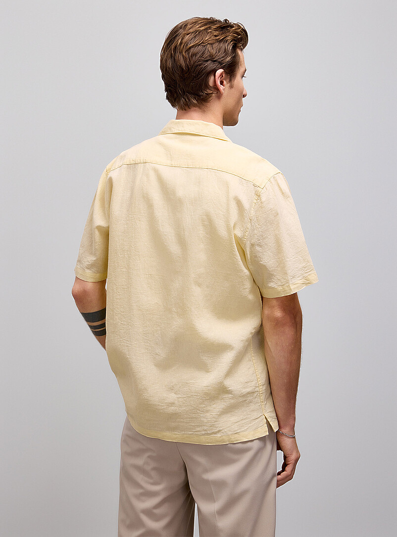 Lindbergh Baby Blue Linen-cotton camp shirt <b>Relaxed fit</b> for men