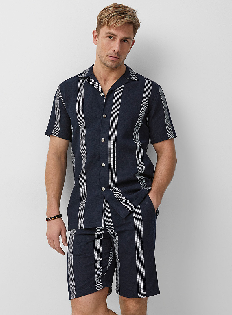 Lindbergh Navy/Midnight Blue Striped knit shirt for men