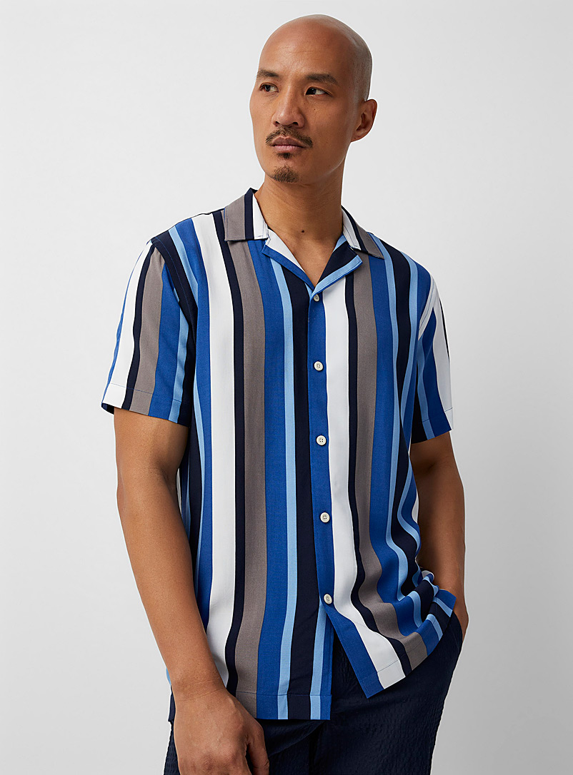 Lindbergh Patterned blue Colourful-stripe fluid shirt for men