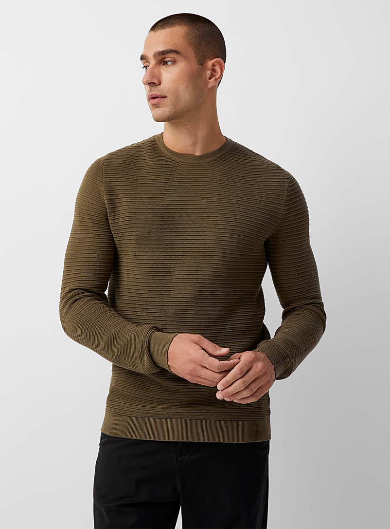 Lindbergh Mossy Green Embossed knit sweater for men
