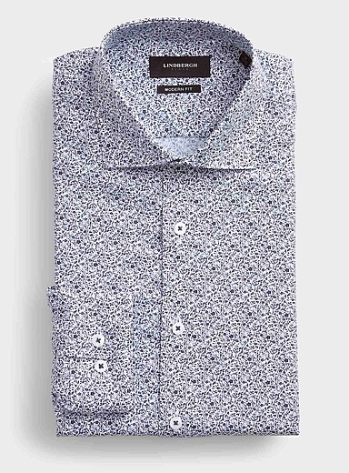 Lindbergh Blue Blue mini-flower shirt <b>Modern fit</b> for men