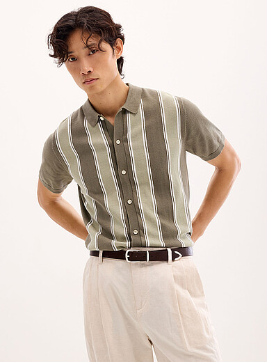 Le cardigan col polo rayures r&eacute;tro