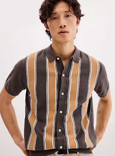 Le cardigan col polo rayures r&eacute;tro
