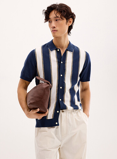 Le cardigan col polo rayures r&eacute;tro