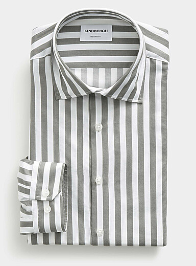 Lindbergh Green Two-tone stripe pure cotton shirt <b>Relaxed fit</b> for men