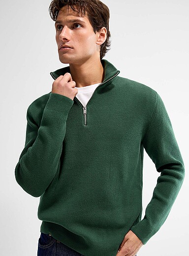 Zip-neck ribbed sweater